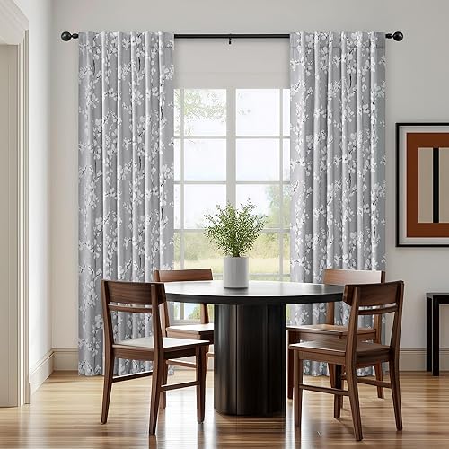 Miniatura 7 de FMFUNCTEX - Cortinas 100% blackout, 63 pulgadas de largo, estampado floral, aislamiento térmico, bolsillo para cortinero, 2 paneles, estilo granja,