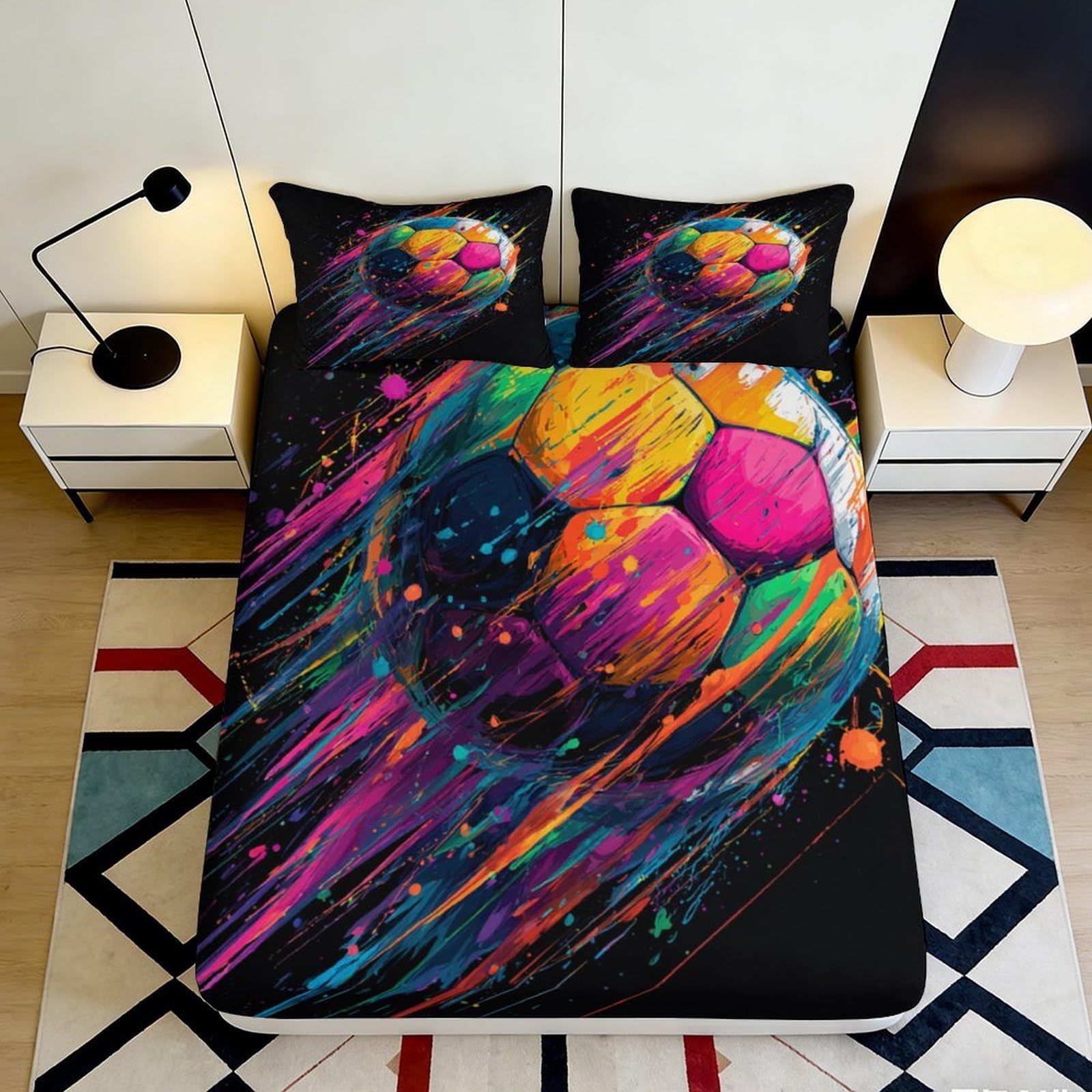 Pnayamiorkfel Style-10 3D Printed Graffiti Soccer Ball Fitted Sheet Microfiber Vibrant Abstract Bed Cover For Bedroom Guest Room Dorm Decor 90X200x25cm