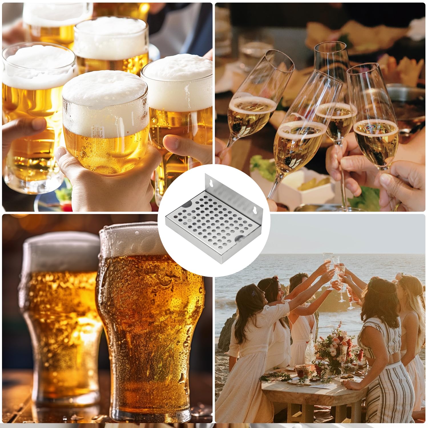 Plateaux D'égouttement de Bière, 15.4 x 11.2 x 6.7 cm Plateau D'égouttement Mural en Acier Inoxydable pour Fût de Bière Pression en Métal, Tour de Bière en Métal pour Restaurants, Cuisines et Bars