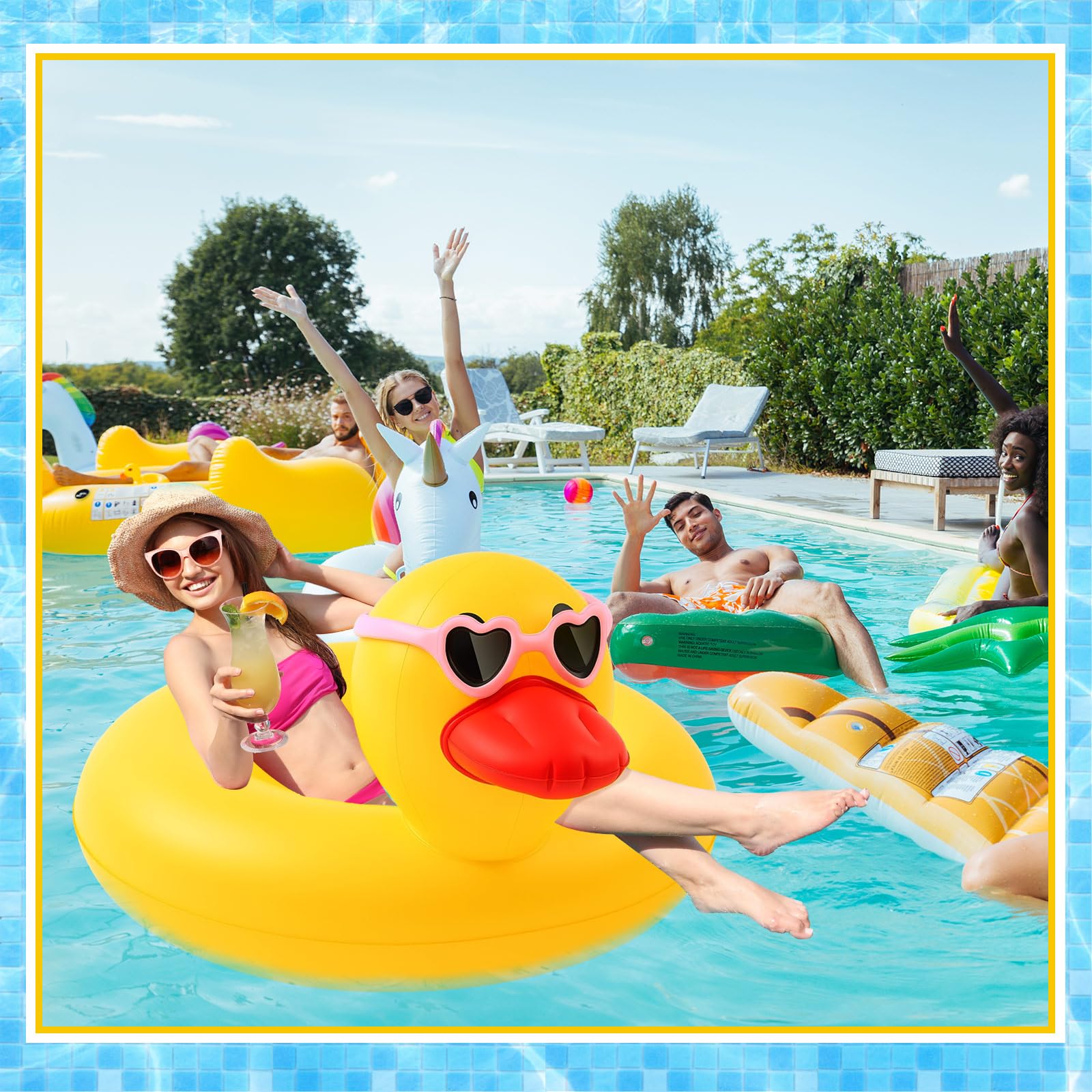 Hungdao 2 Stück lustige Enten-Schwimmer, groß, 100 cm, Gummienten, aufblasbarer Schlauch, Schwimmring, riesig, für Sommer, Strand, Schwimmbad, Karneval, Geburtstag, Party, Floaty Supplies Erwachsene