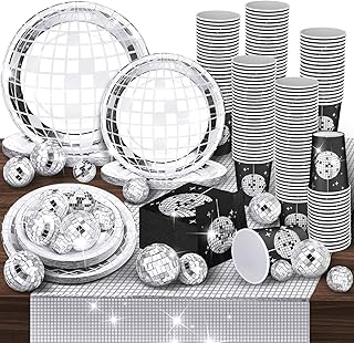 121 Pcs 70s 80s Disco Ball Christmas Party Decorations Disposable Paper ...