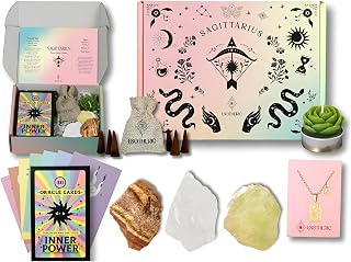 ESOTHERIC Sagittarius Zodiac Gifts for Women- Birthday Gift Set, Healing Crystals, Oracle Cards, Astrology Necklace, Succulent Candle, Incense Cones, Horoscope and Crystal Guide- Sagittarius Gifts
