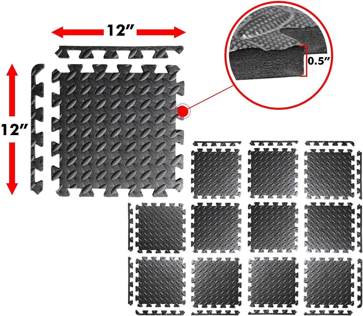 A2ZCARE Puzzle Exercise Mat with EVA Foam Interlocking Tiles - Interlocking Floor Mats for Gym Equipment - Ideal for Home Gym, Aerobic, Yoga and Pilates
