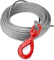 QWORK 3/8" x 100ft Steel Core Winch Cable with Self-Locking Hook - 4050 lbs WLL for Tow Trucks, Rollbacks & Recovery
