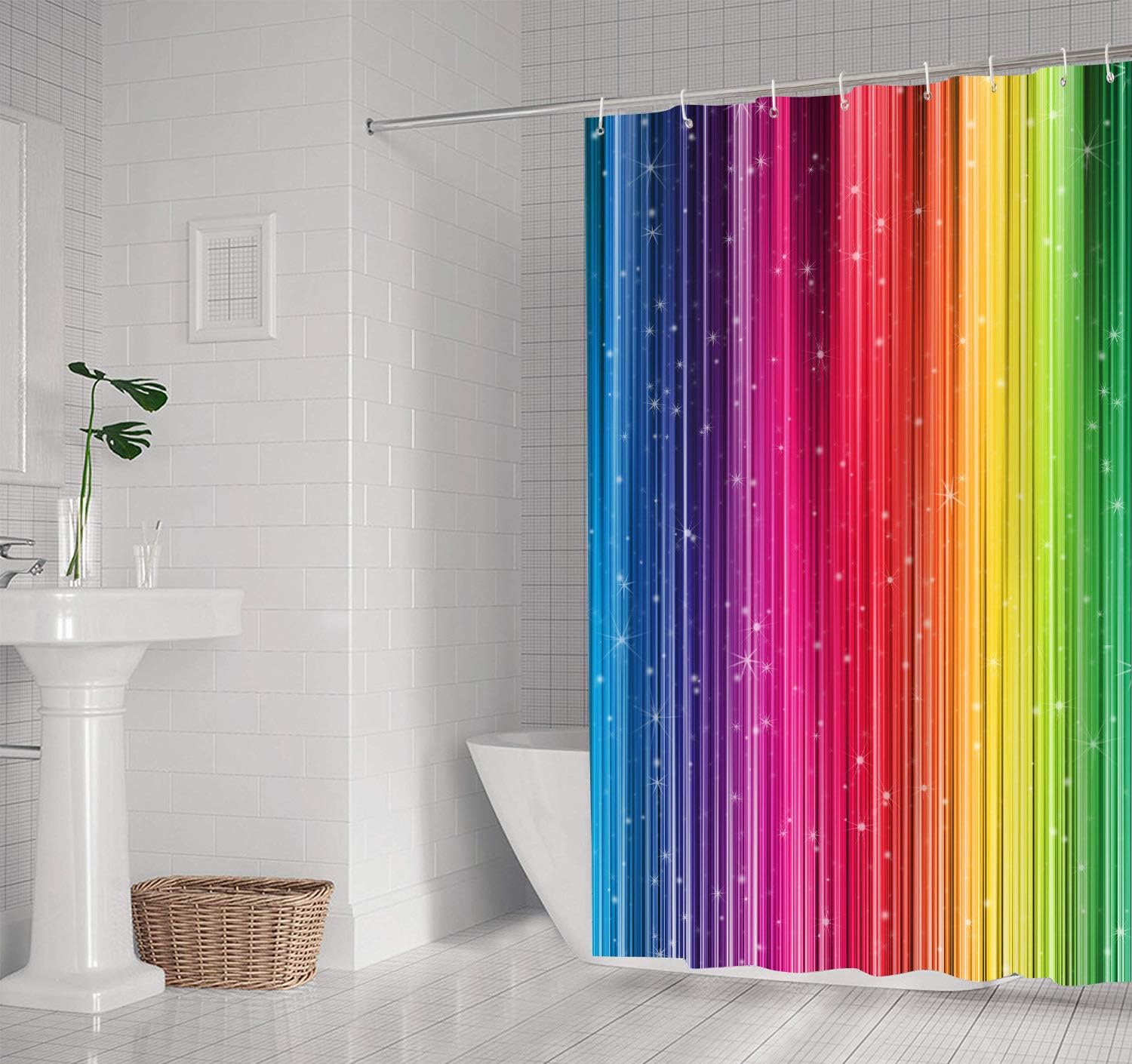 NTETSN Watercolor Rainbow Gradual Change Pattern Art Shower Curtain for Bathroom Accessories, Fabric Set with Hooks, 60W X 72L Inches, DSNT021-60