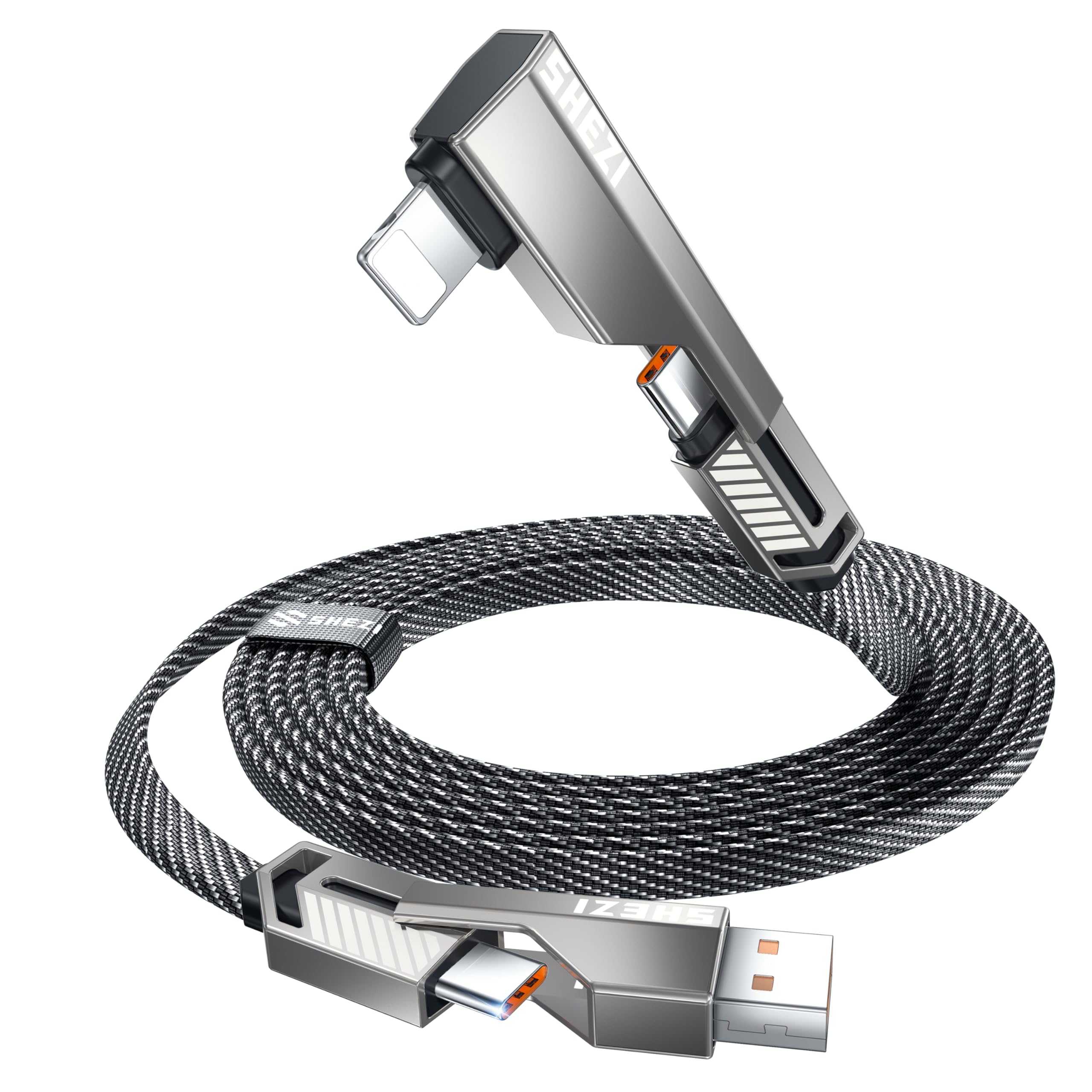 Vexipia 4-in-1 USB C Cable 5FT Compatible with Lightning Cable 90 Degree Fast Charging Flat Nylon Braided for iPhone/iPad Charger Cord Multi Charge