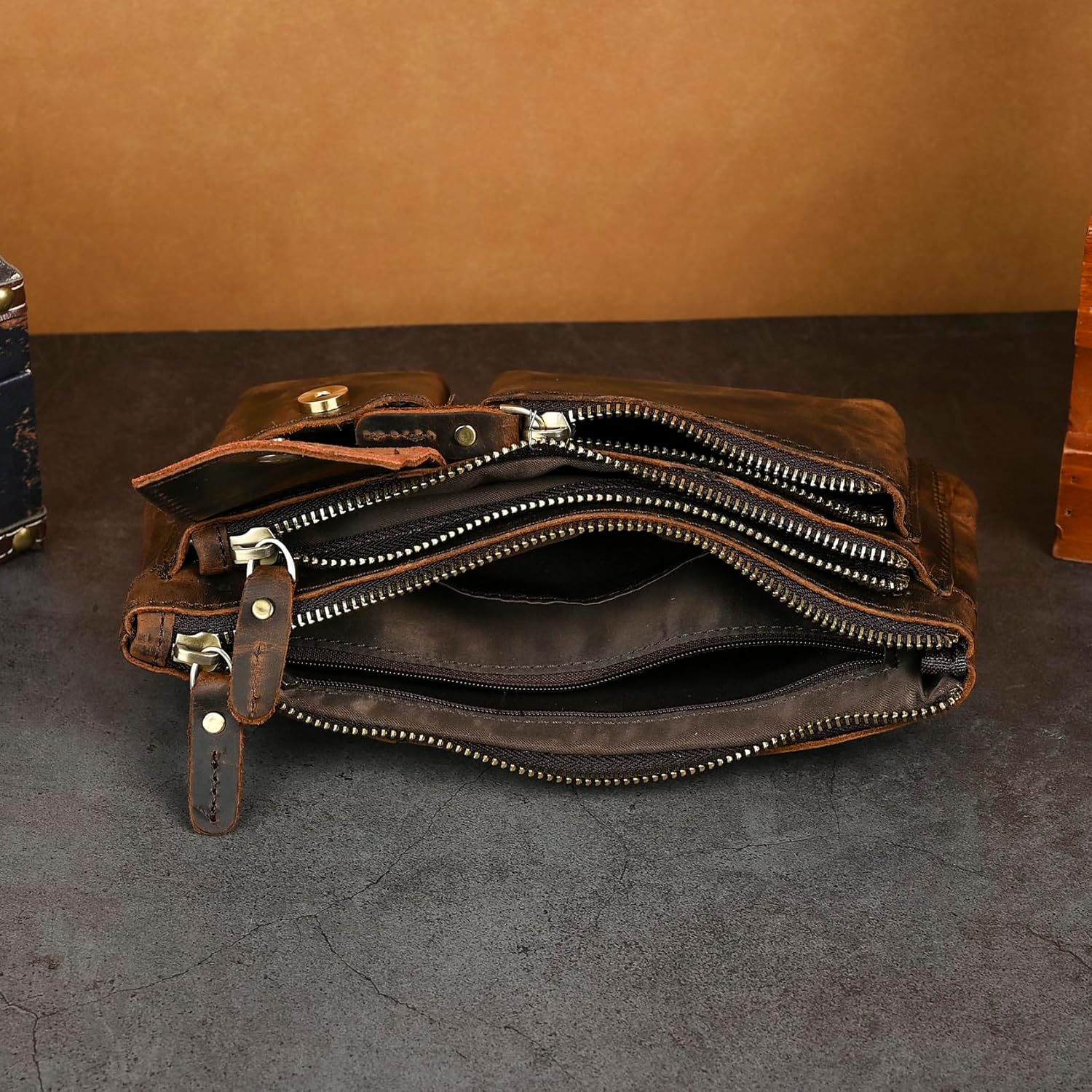 Genuine Leather Hiking Riding Travel Fanny Waist Pack Small Phone Pouch For Men Women FB811-29 (100% Leather-Brown) - Image 7