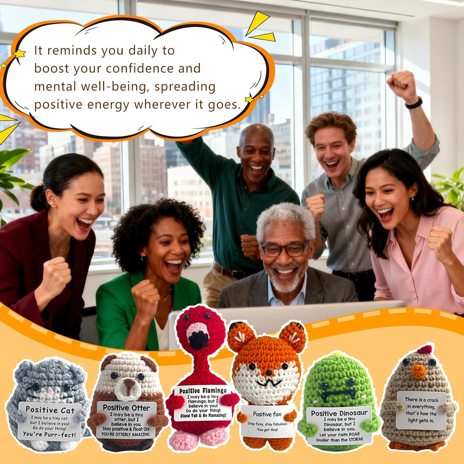 6 Pack Positive Crochet Emotional Support Buddies Bulk, Cute Small Birthday Anniversary Thank You Gifts for Best Friend Women Men Her Him Coworker Employee Appreciation - Image 5