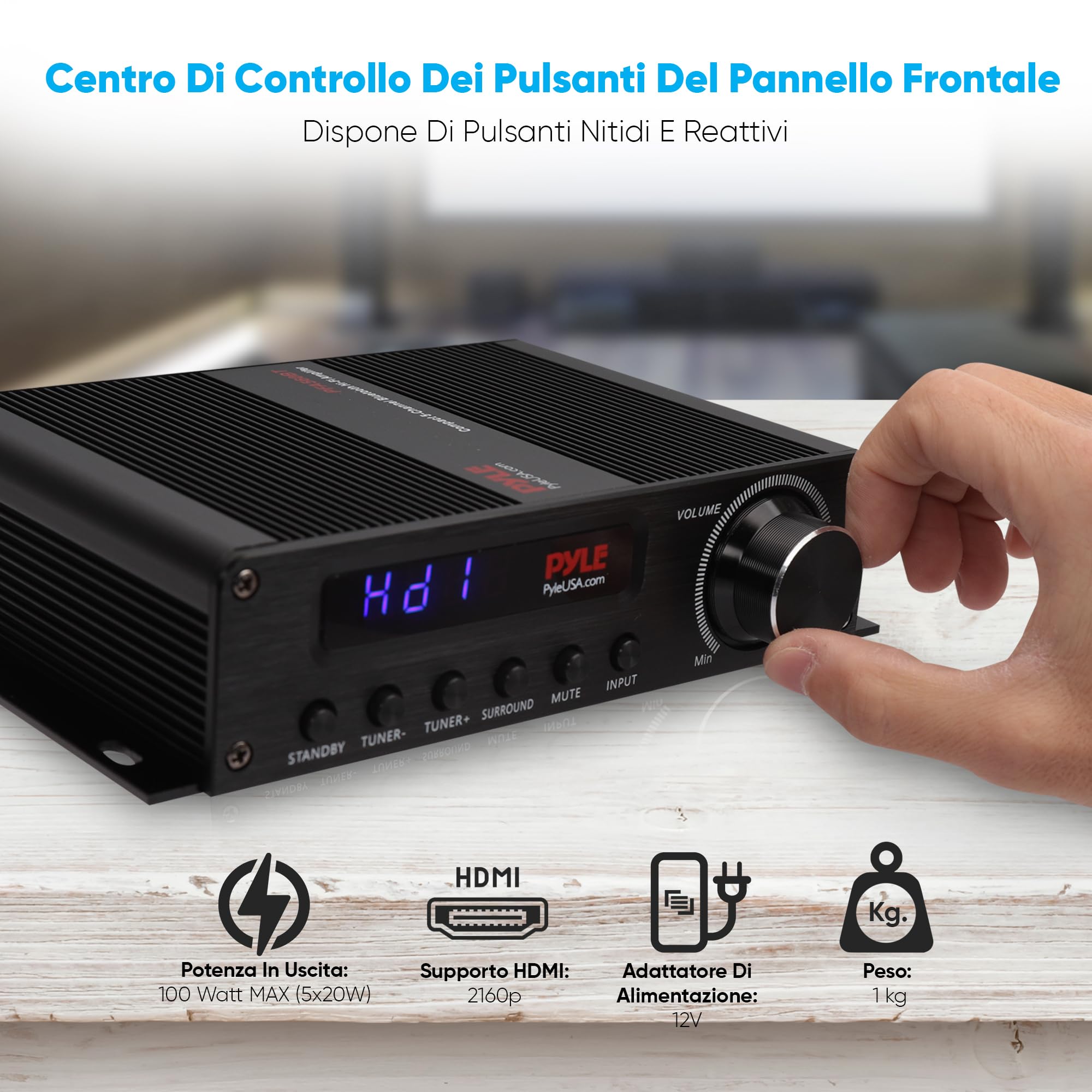 Pyle Amplificatore Audio Stereo Wireless Bluetooth, 75 Watt Amplificatore 5.1 Canali per Home Theater, Surround con HDMI, AUX, Antenna FM, Ingresso Subwoofer