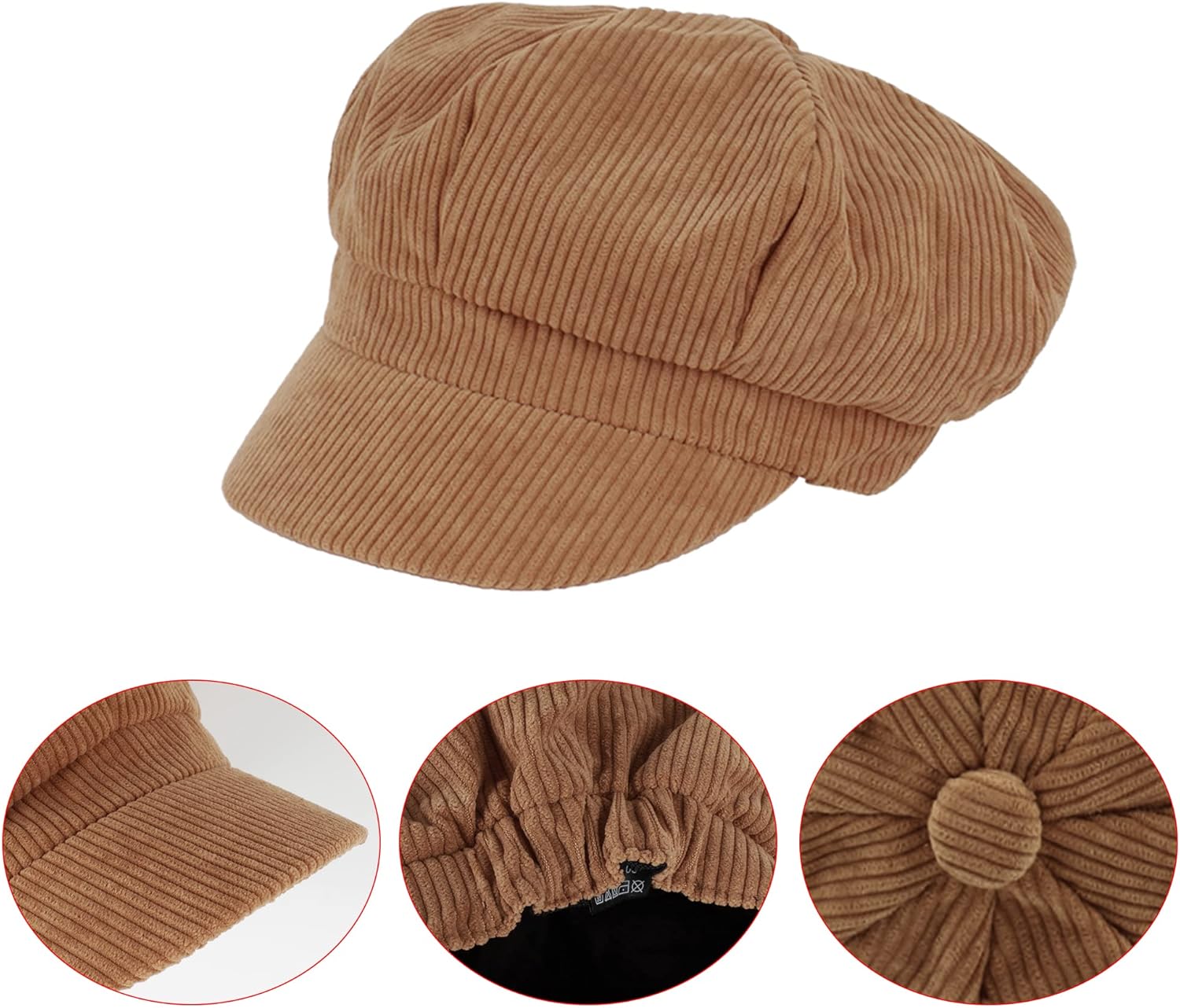 Women Stripes Corduroy Newsboy Hat Visor Beret Artist Painter Hat - Image 5