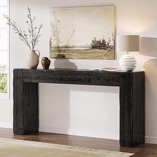 Miniatura 11 de Mesa consola de madera maciza, mesa de sofá de granja de 63 pulgadas detrás del sofá para entrada, sala de estar, vestíbulo, fácil montaje (marrón