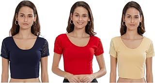 Women's Stretchable Readymade Saree Blouse Crop Top Choli Pack of 3||Readymade||Stretchable||Festive collection