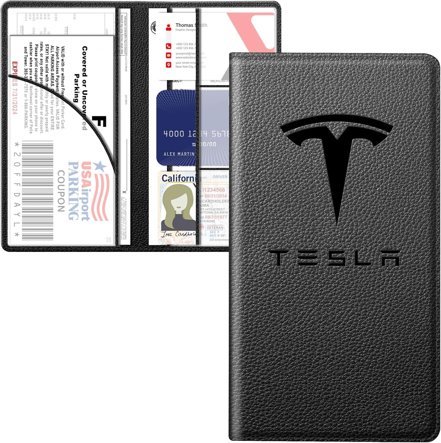 Car Registration and Insurance Holder for Tesla Model Y 3 X S,PU Leather Card Holder, Vehicle Glove Box Organizer for Tesla Y 3 X S Accessories 2025 2024 2023 2022 2021 Black
