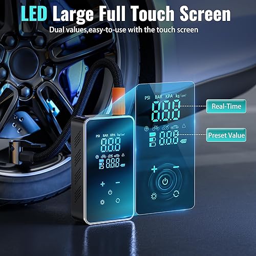 Miniatura 2 de Compresor de aire portátil para inflado de neumáticos, compresor de aire portátil de 18000 mAh y 150 PSI para neumáticos de automóvil, bomba de aire