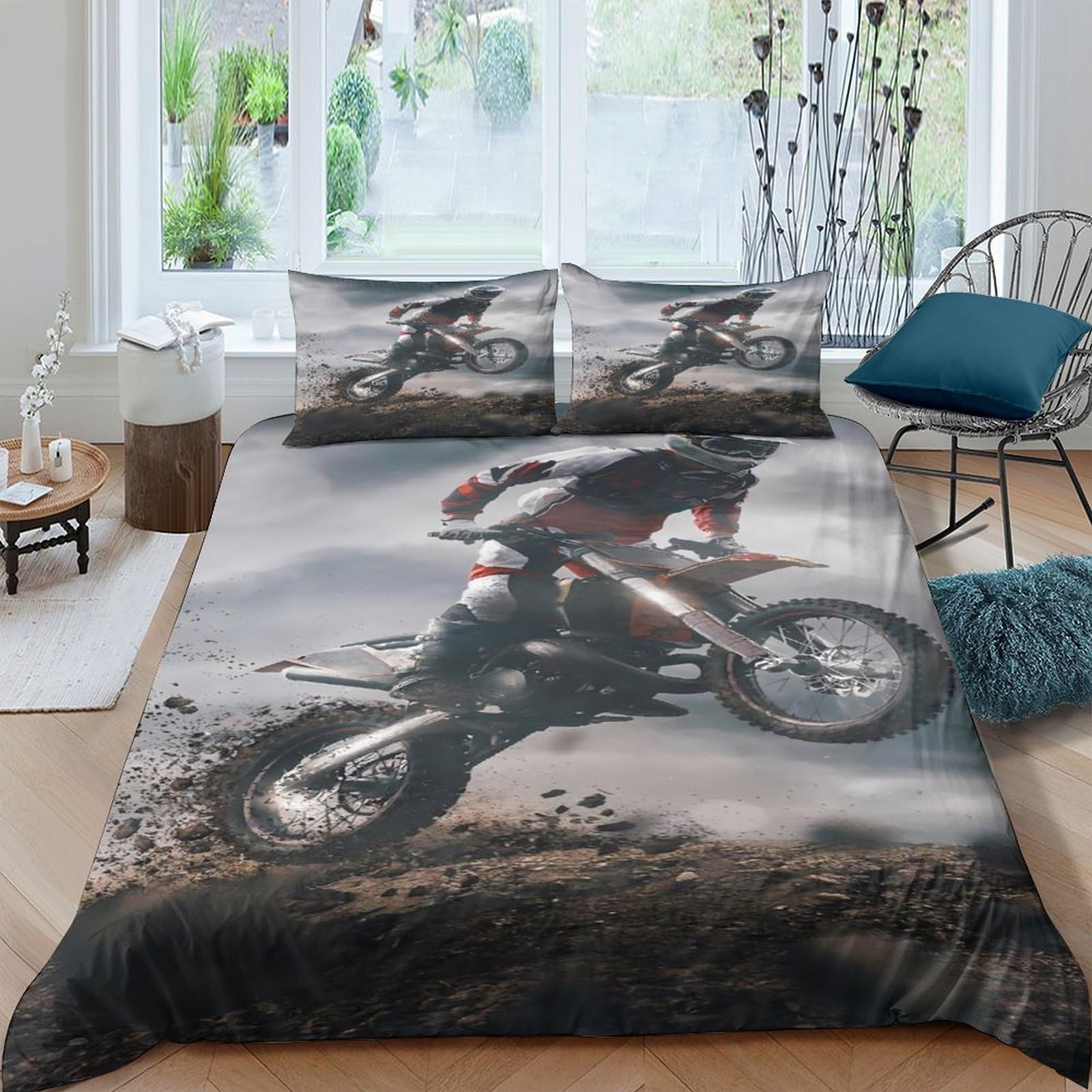 Ctjqhvkz Style-2 3D Printed Motocross Racing Fitted Sheet Microfiber Soft Breathable Dirt Bike Bed Cover For Bedroom Dorm Decor Single（135X200cm）