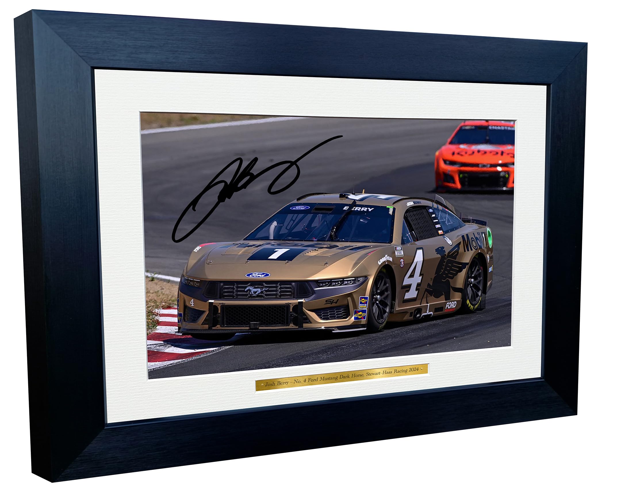 Kitbags & Lockers 12x8 A4 Josh Berry 2024 NASCAR Cup Series No. 4 Ford Mustang Dark Horse for Stewart–Haas Racing Signed Autographed Signature Photo Photograph Picture Frame Poster Celebration Gift 1