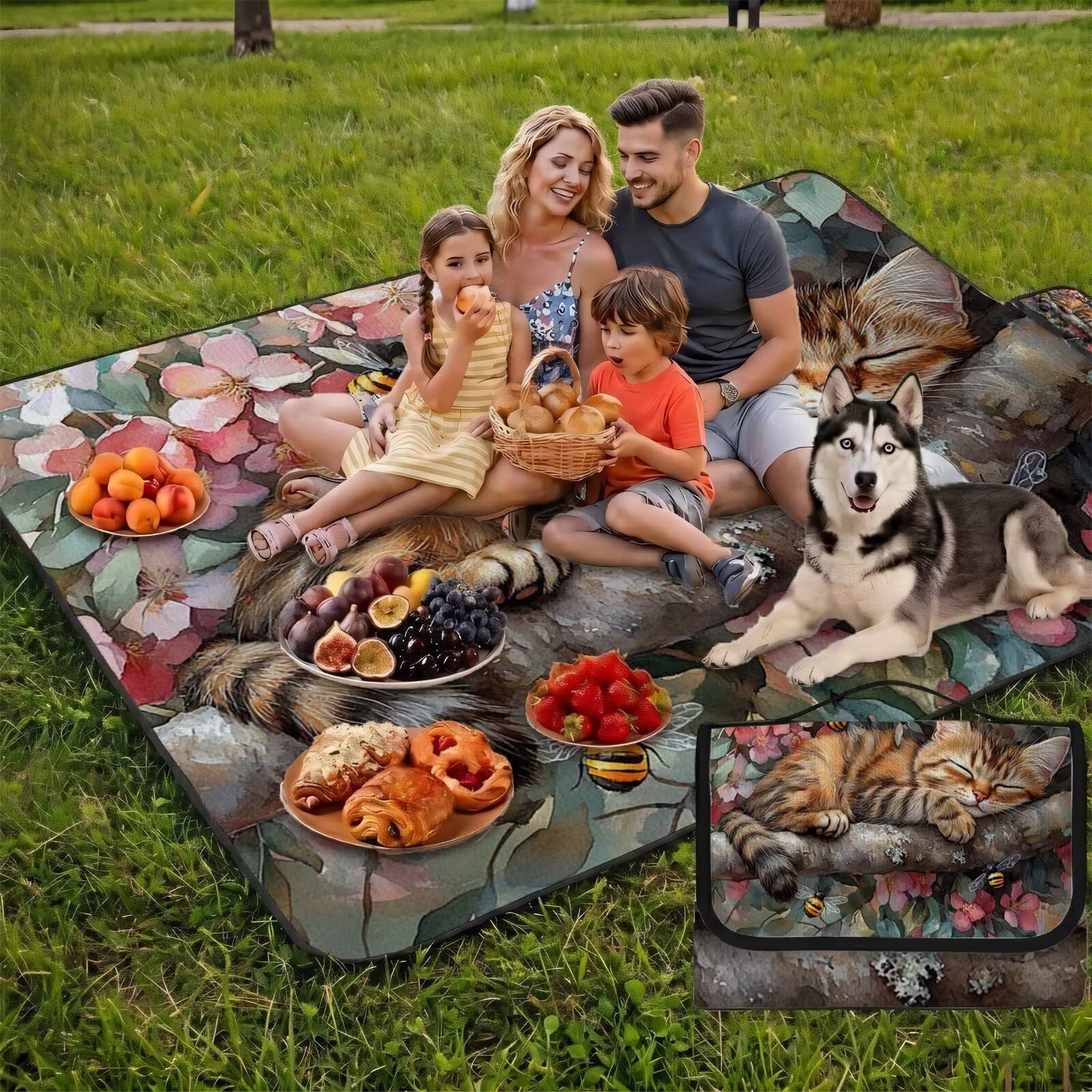 Grande Coperta de Picnic 200x300 cm, Gatto Manta Picnic Impermeable Anti-Sabbia Manta de Playa Pieghevole, Outdoor Picnic Blanket per Spiaggia, Camping, Giardino, Trekking - ape UZ-946