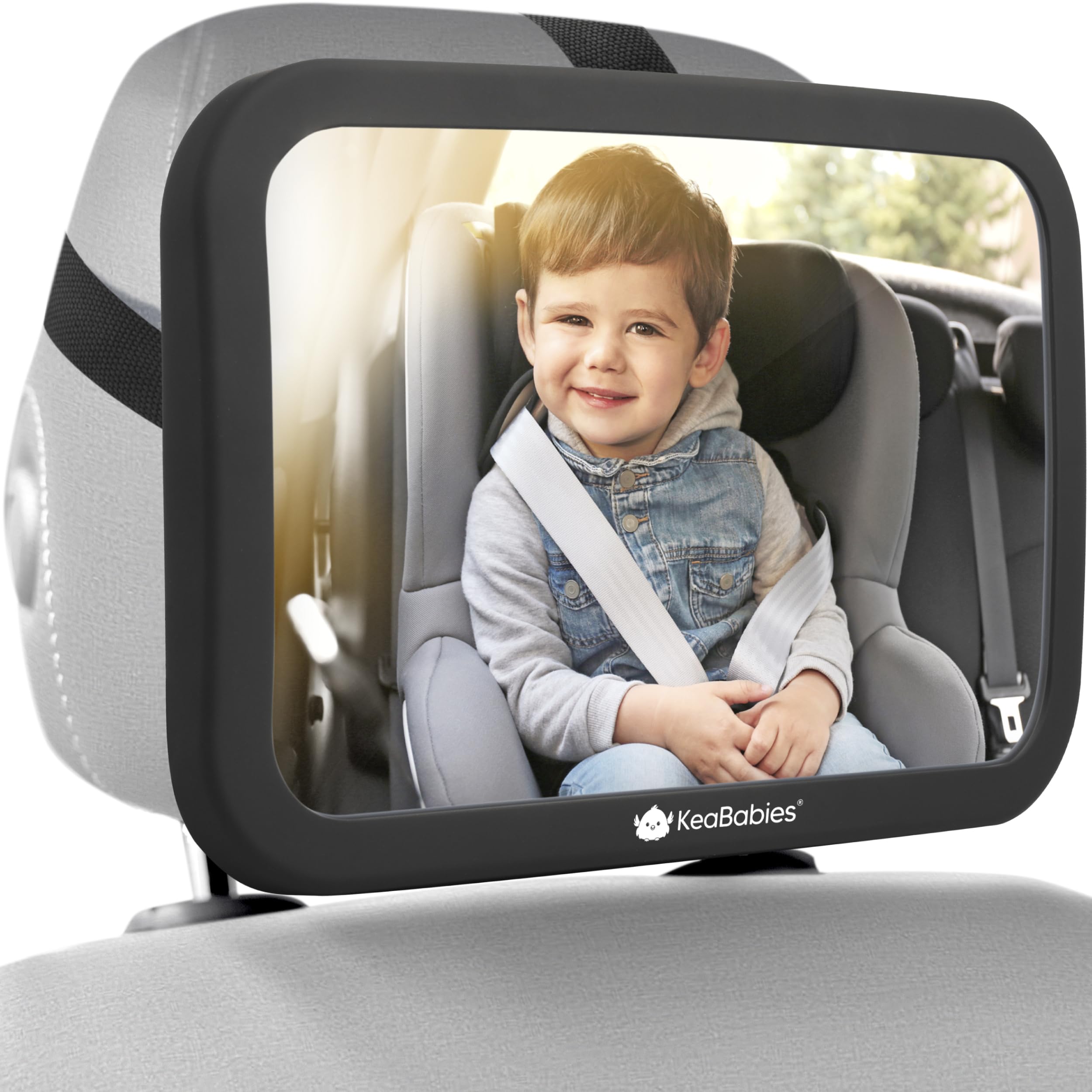 Photo 1 of KeaBabies Baby Car Seat Mirror - Wide Shatterproof Backseat Infant Car Mirror for Baby Rear Facing, Crystal Clear View, Travel Accessories, Easy Install & Adjust for Removable Headrest (Matte Black)