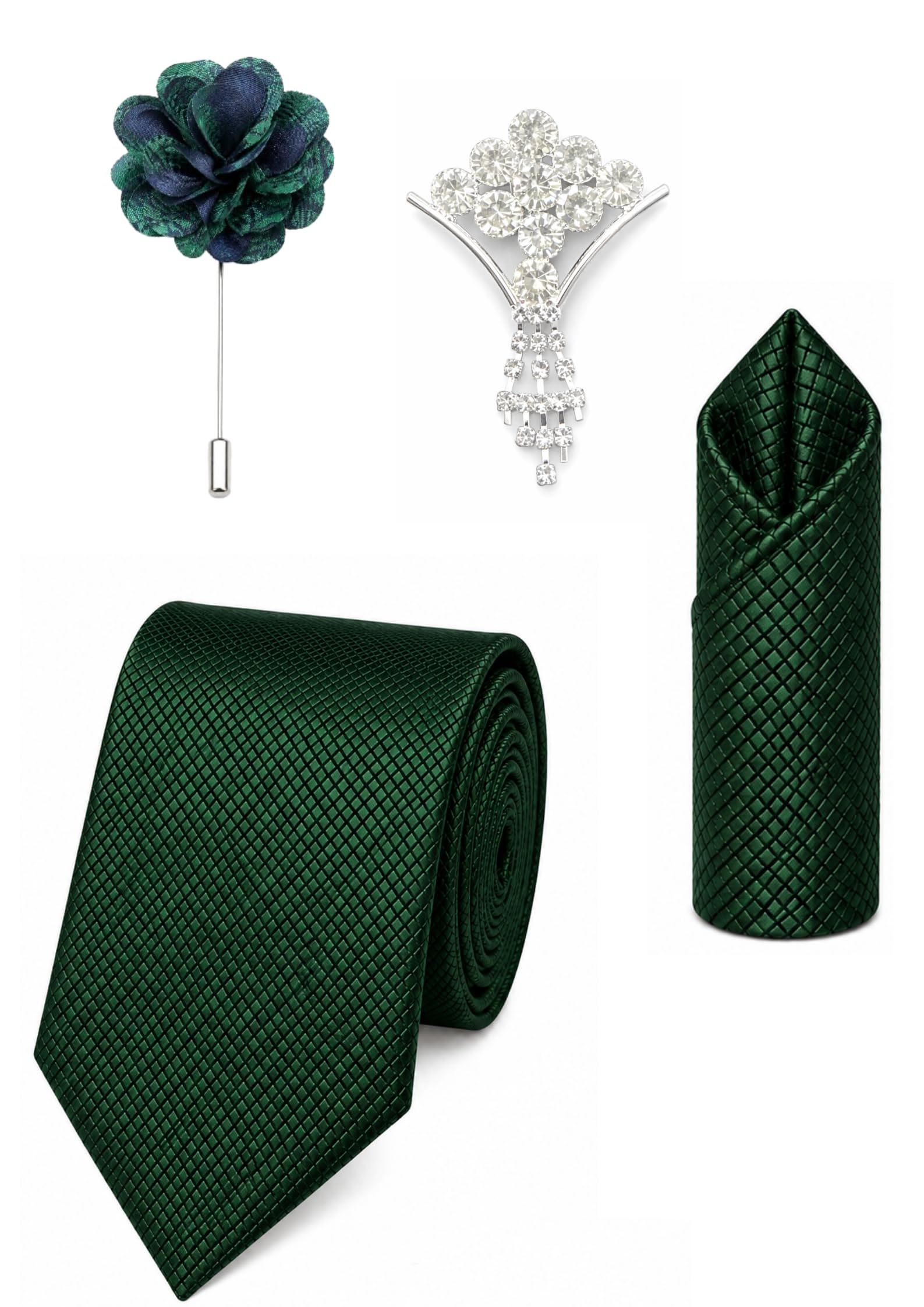 Random Stripe Classic Men's Tie Combo Set with Pocket Square & Decorative Brooch – Wedding, Party & Office-image-8