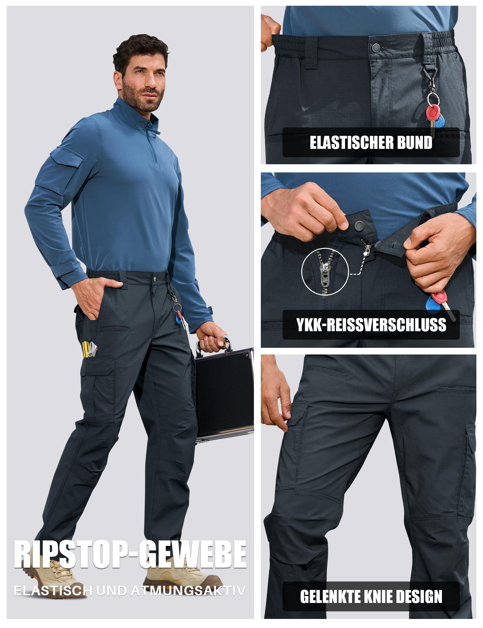 MOURCE Pantaloni da trekking da uomo, idrorepellenti, ripstop elasticizzati, leggeri, per uomo (senza cintura)