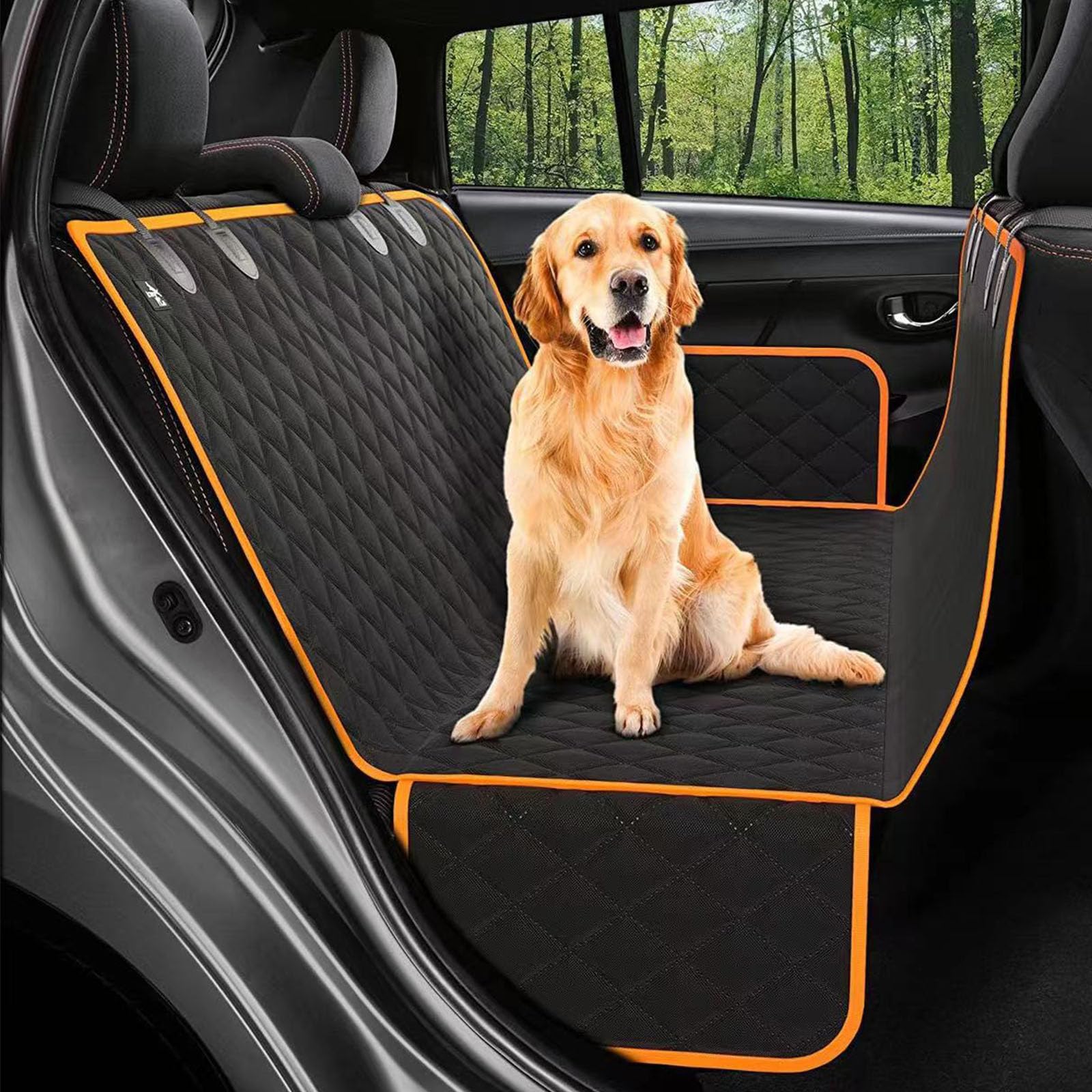ONEMAJI Dog Car Seat Cover for VW T5 T6 T6.1 California Multivan Transporter T7 Multivan, Rear Seat Protector Heavy Duty Waterproof Pet Hammock Boot Liner Scratchproof Travel Mat,Orange