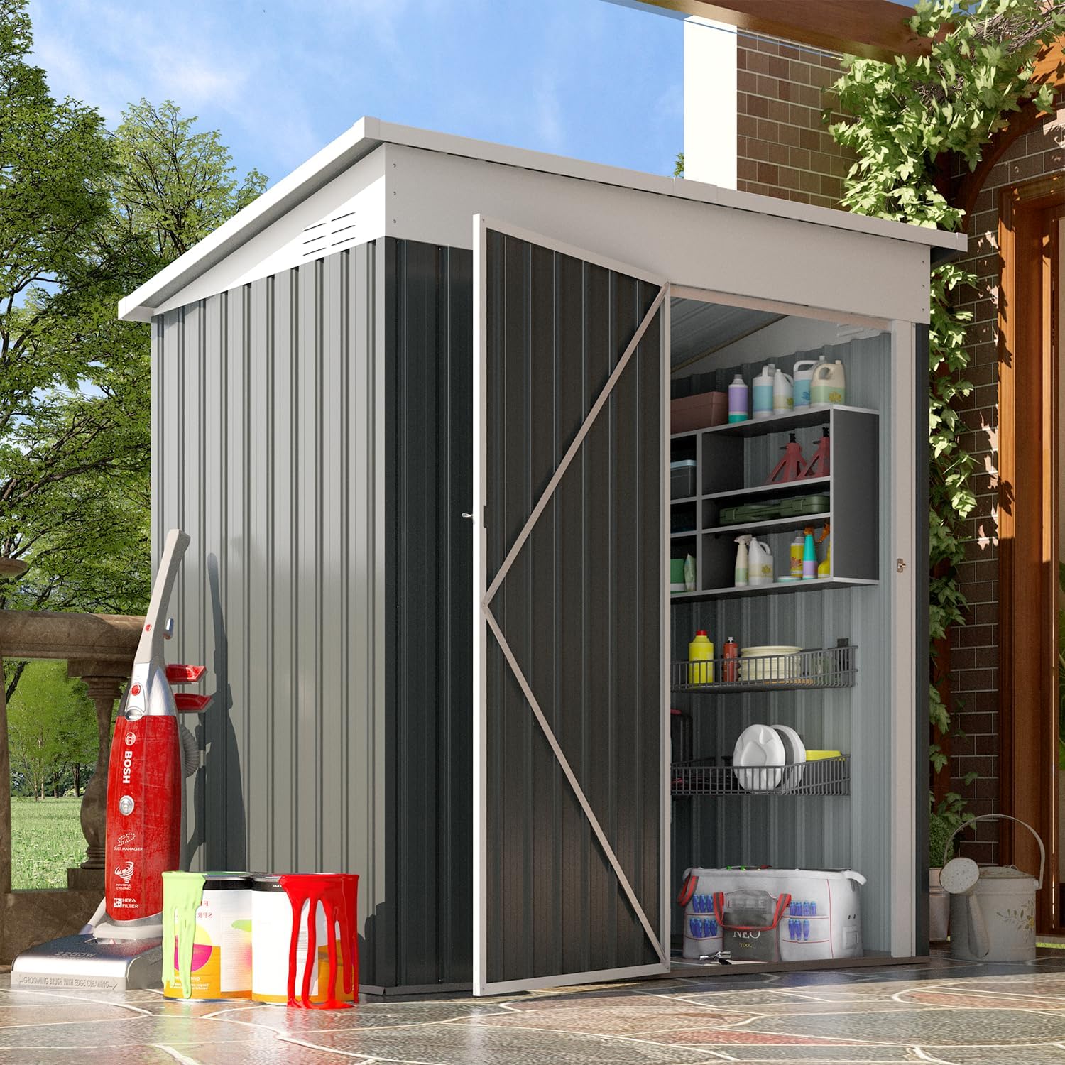 U-MAX Shed 5x3 Outdoor Storage Shed, Small Metal Outside Storage Garden Sheds & Outdoor Storage Clearance Kit, Tool Shed Lockable for Backyard, Patio, Lawn and Outside Use in Dark Grey