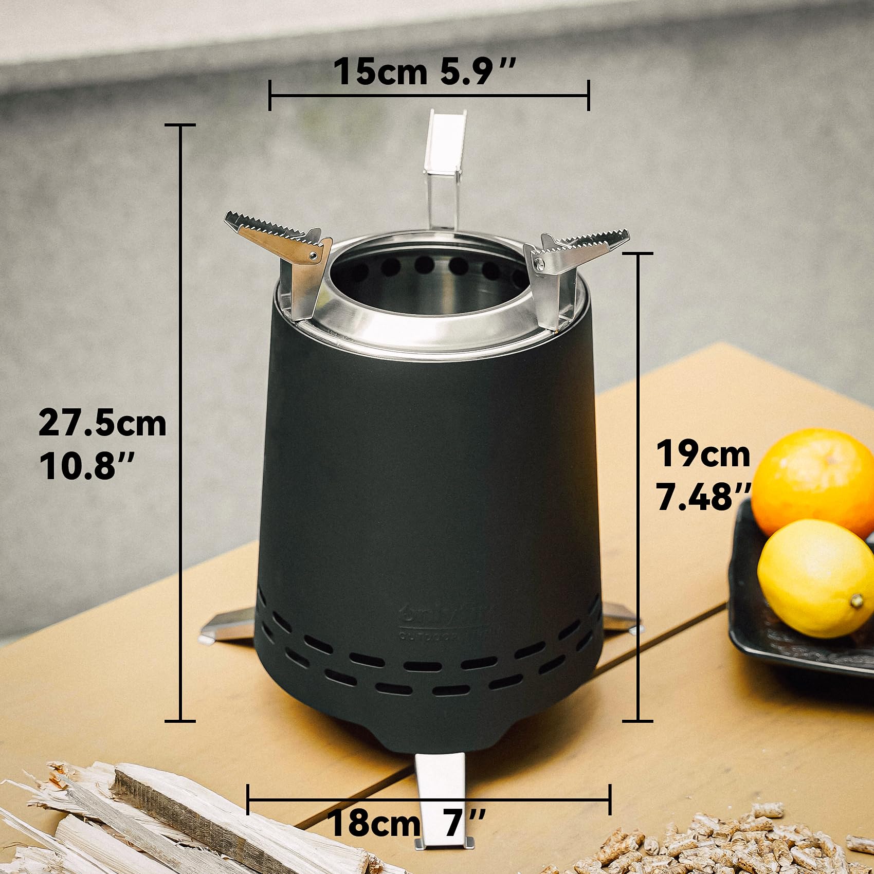 Onlyfire Braciere Senza Fumo da Tavolo, Focolare Portatile con Staffa per Vaso e Borsa da Trasporto, Bruciatura a Legna e a Pellet, per Campeggio all'aperto Tailgating Patio, Acciaio Inox, Nero