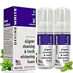 Divine White Dual-Action Stain Removal Aligner/Retainer Cleaner and Teeth Whitening Foam- Hydrogen Peroxide-Good for Invisalign, ClearCorrect, SmileDirectClub, Byte -Oral Care-Foam Toothpaste, 2-Pack