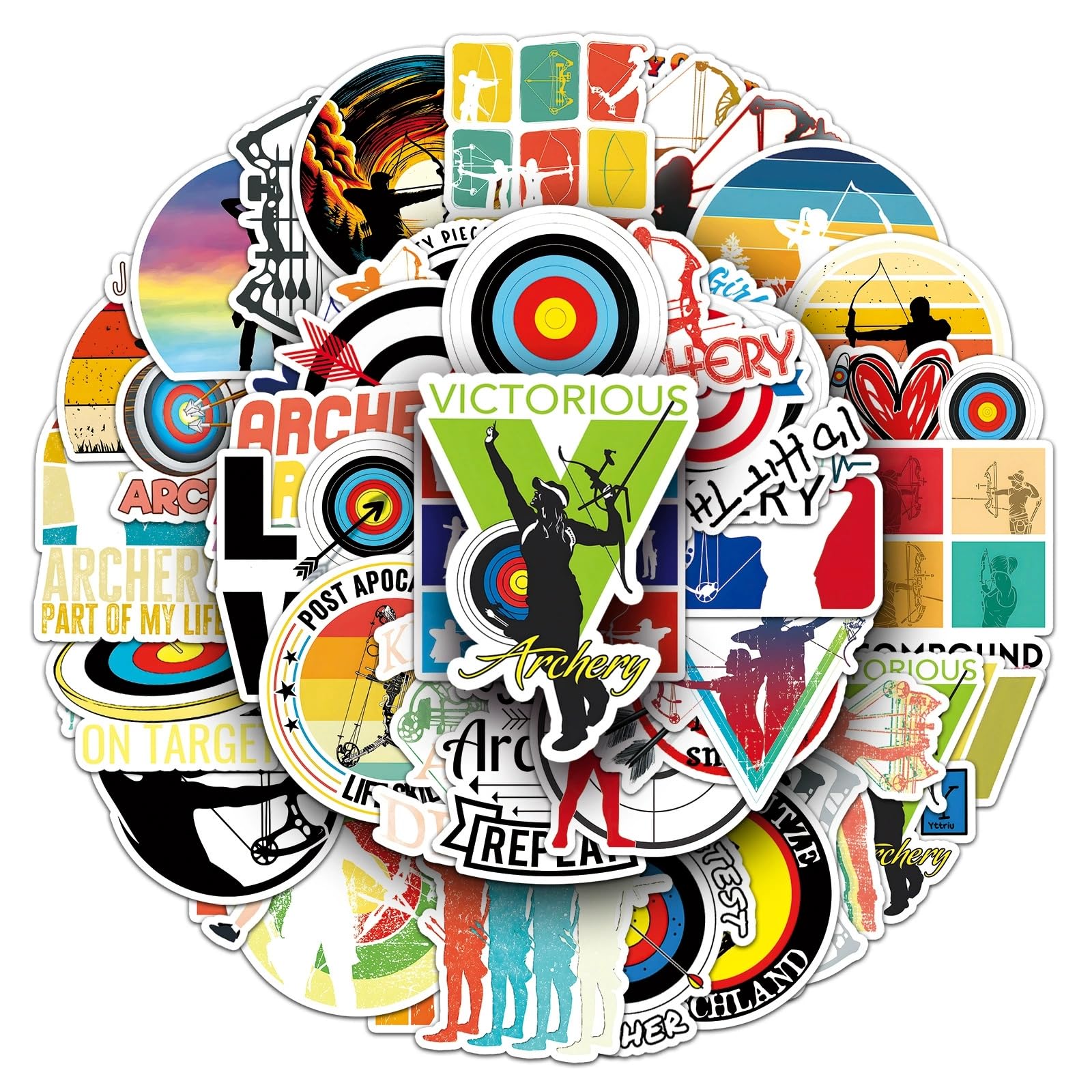 LYunMu Bogenschießen Aufkleber 50 Stücke Niedlich Deko für Auto Laptop Skateboard Fahrrad Moped Motorrad Fahrrad Computer,Geeignet für Erwachsene Kinder Shoot an Arrow ästhetisch Sticker Set