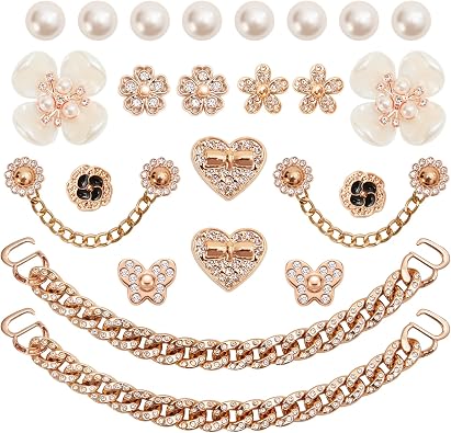 24 Pcs Bling Shoe Charms for Women Gold Chain Accessories