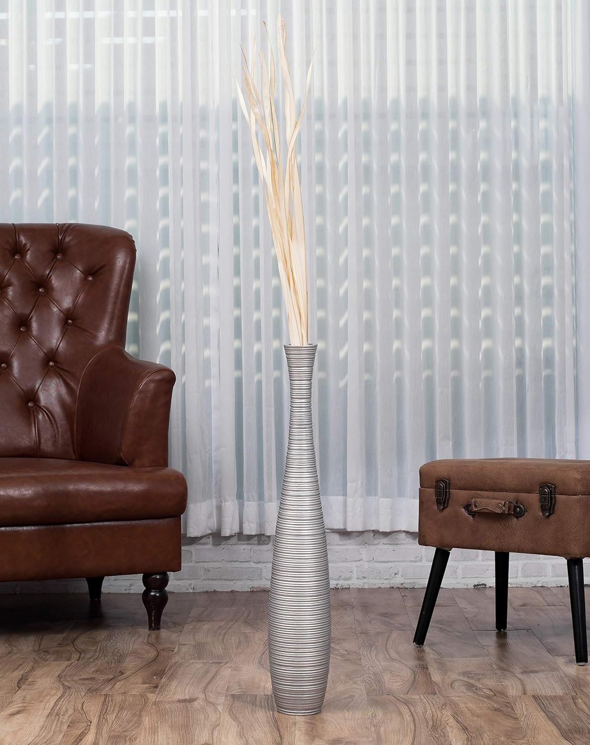 Nеw Arrіvаlѕ LEEWADEE Large Floor Vase – Handmade Flower Holder Made of Wood, Sophisticated Vessel for Decorative Branches and Dried Flowers, 28 inches, Silver-Coloured Lіmіtеd Dіѕсоunt LEEWADEE Large Floor Vase – Handmade Flower Holder Made of Wood, Sophisticated Vessel for Decorative Branches and Dried Flowers, 28 inches, Silver-Coloured