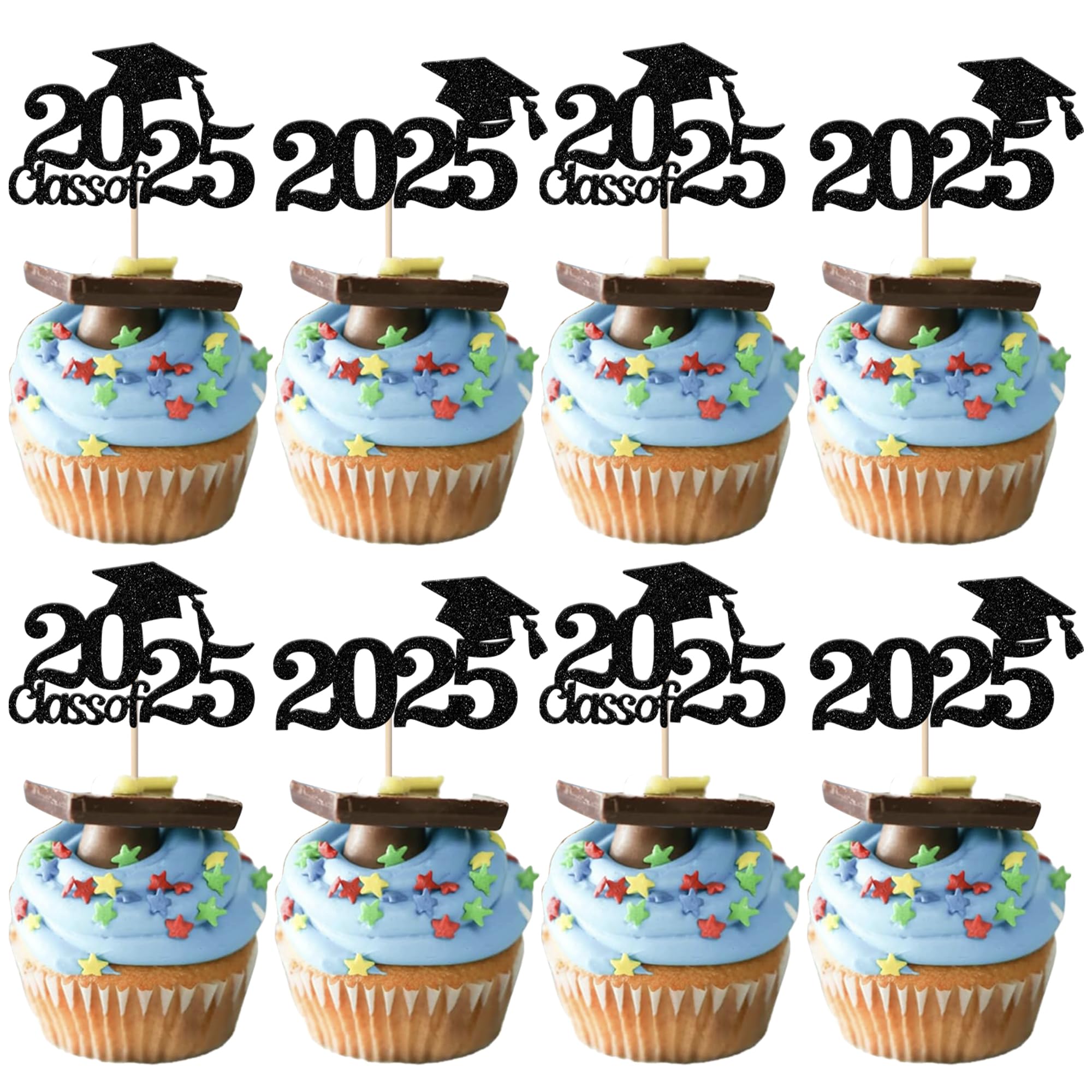 2023 Abschluss Cupcake-Topper: 24 Stück Mit Glitzer-Abschlusskappen, Für Graduation-Partys – Einfach & Dekorativ