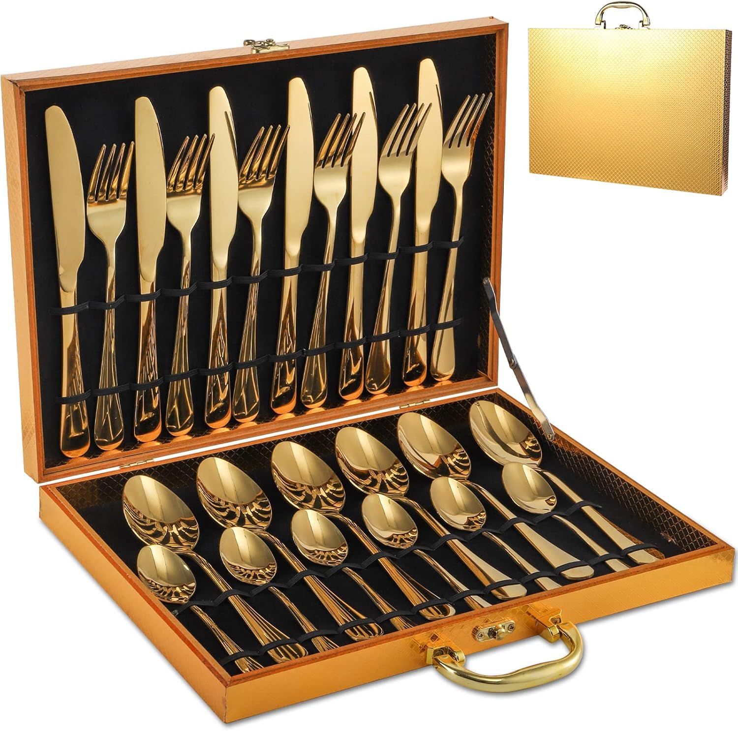 Set di posate in acciaio inox dorato, 24 pezzi, per 6 persone