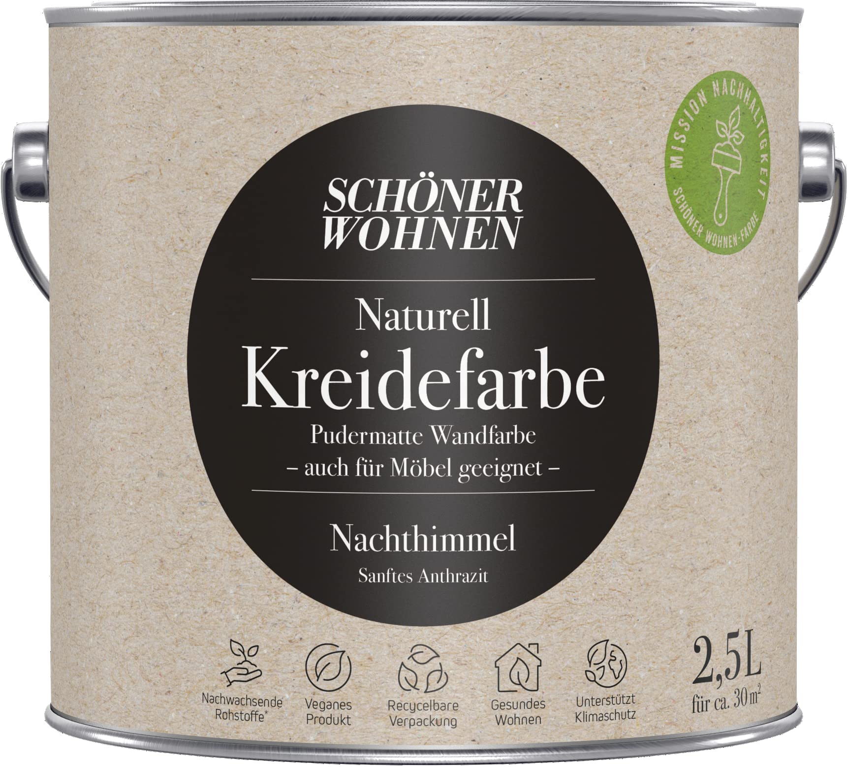 2,5L Schöner Wohnen Naturell Kreidefarbe Nachthimmel, Sanftes Anthrazit