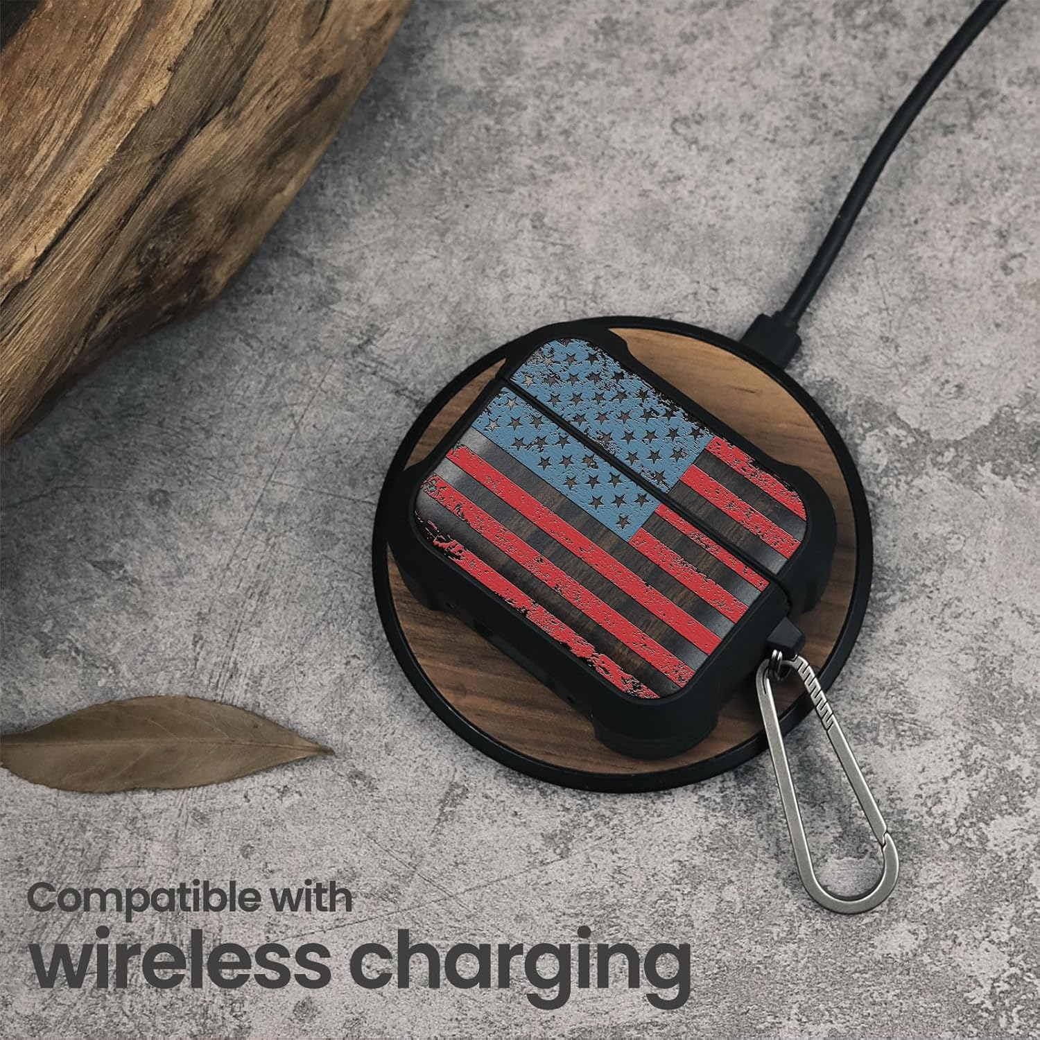 for AirPods Pro 3 Case, Shockproof Wooden Cover with Quick Released Keychain for AirPods Pro Case 3rd Generation (2025) Compatible with Wireless Charging, (American Spirit) Dark Wood