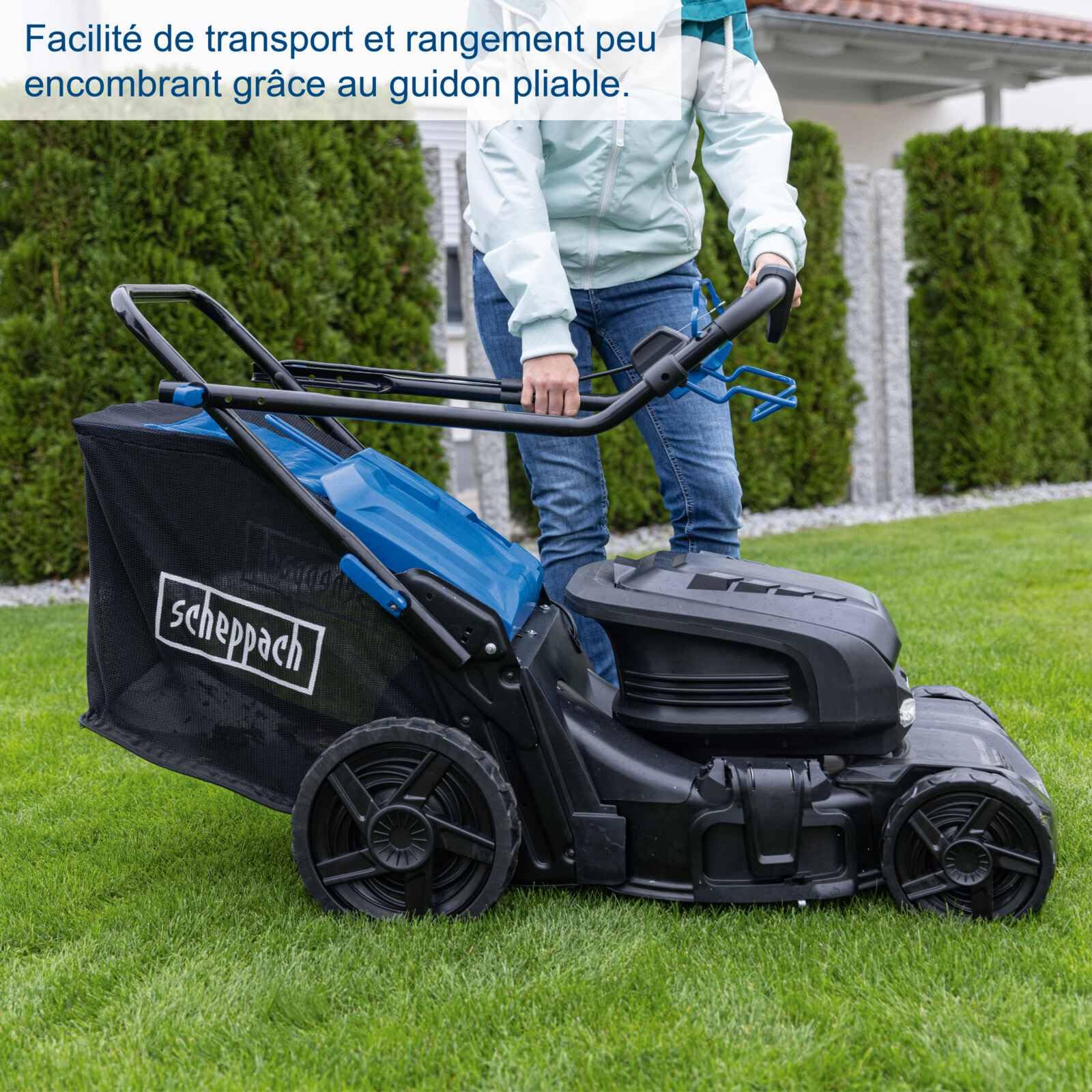 Scheppach BC-MP470-X Tondeuse à Gazon sans Fil 4 Batteries et 2 chargeurs