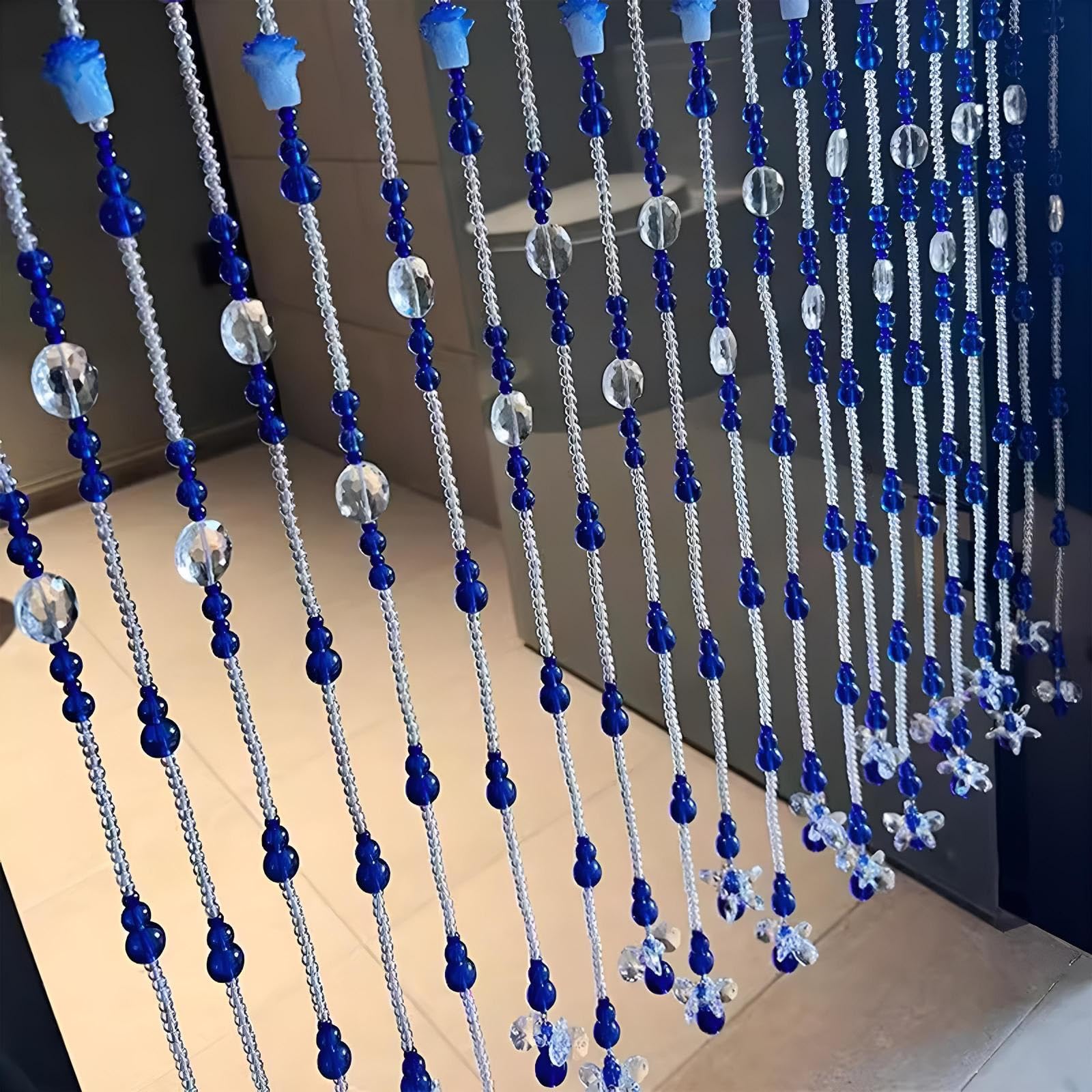 Séparateur de pièce en perles bleues CtSn 90x176 cm pour salon et chambre