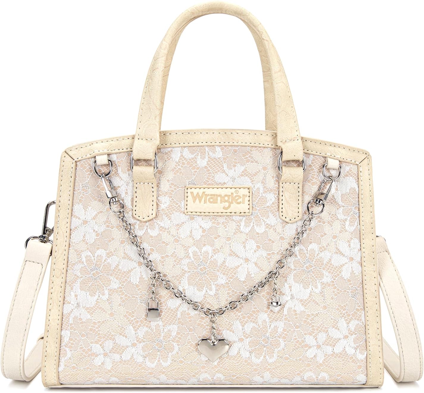 Wrangler Lace Tote Bag for Women, Medium Crossbody Top Handle Handbags Ladies Satchel Elegant Purse Charms for Wedding Gift