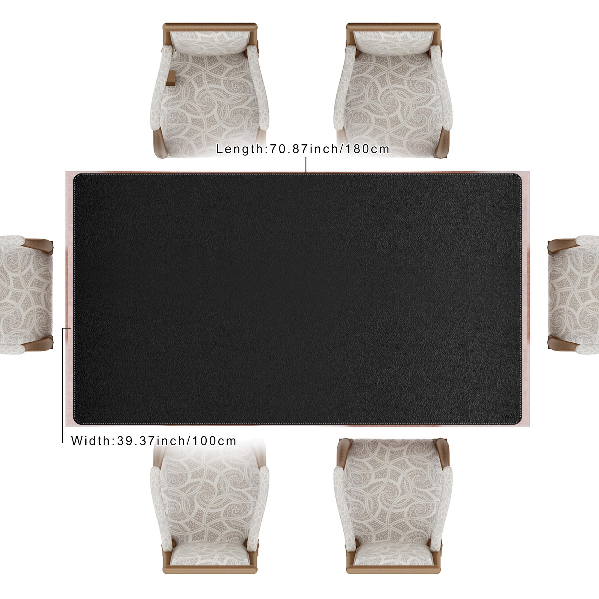 Vyaaa Alfombrilla de escritorio grande de cuero PU de 70.8"x39.3" (Negro) - Alfombrilla de ratón extendida XXL, Protector de escritorio de oficina, Alfombrilla de escritorio antideslizante para