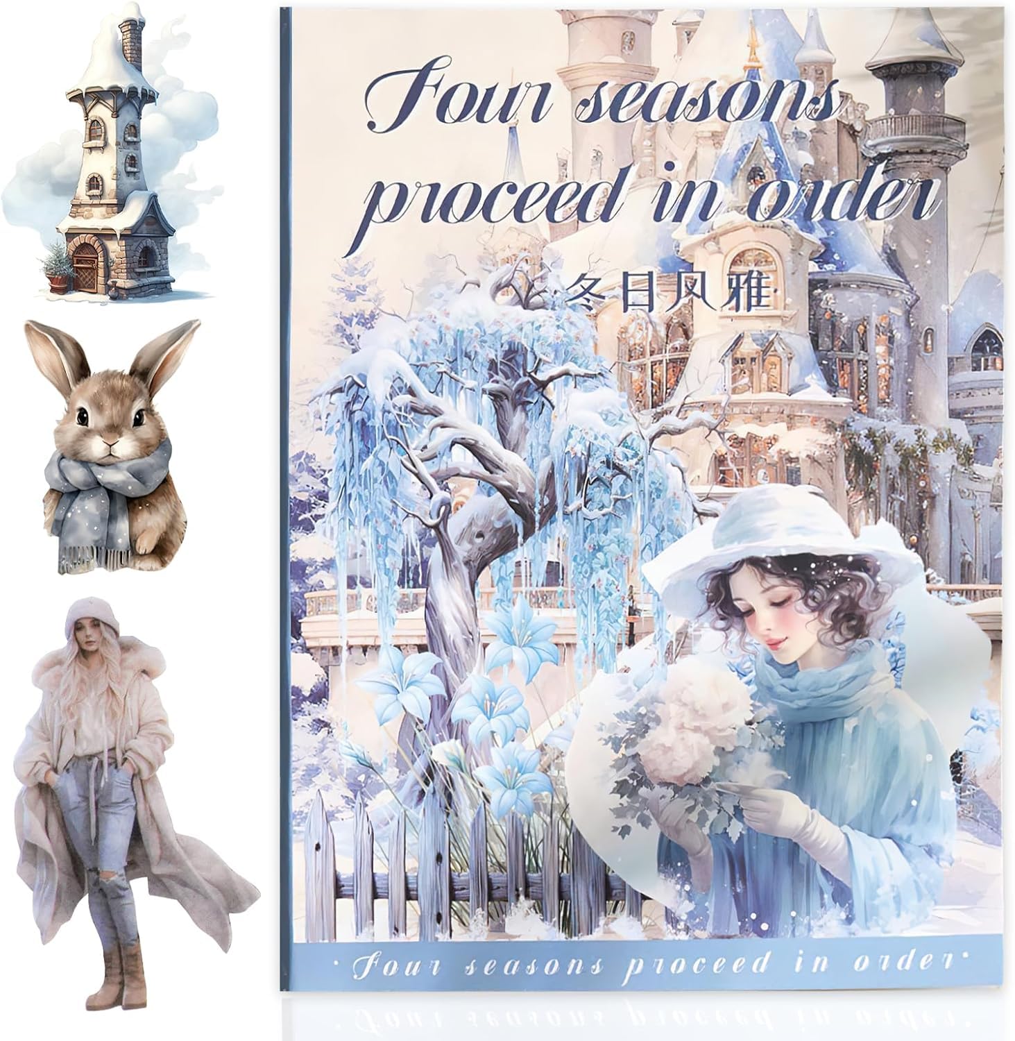 Jaravik Seasons Theme Vintage Aesthetic Sticker Book – 20 Sheets Seasonal Scrapbook Stickers | | Cottagecore Planner & DIY Craft Supplies Scrapbooking Stickers (Winter)-image-35
