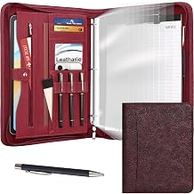 Leathario Portfolio Binder, Padfolio Organizer, 3 Ring Binder with Zipper | Includes Pen and 10 Sheet Protectors, Fits 13 in Tablet, Vegan Leather, for Business Resume Office Professional Men and Women