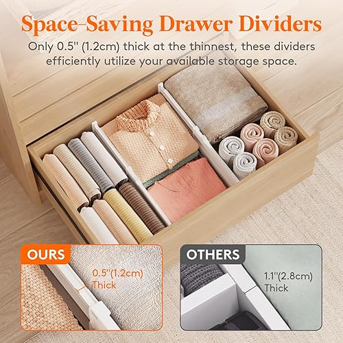 Miniatura 6 de Lifewit Paquete de 4 separadores de cajones profundos de 8 pulgadas de alto, 13.8 a 22.5 pulgadas, divisores ajustables de cajones de tocador,