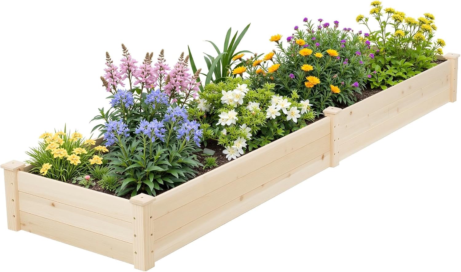 Incbruce 95x24x10 in Wooden Raised Garden Bed Planter, Bolt Assembly Elevated Flower Bed Boxes Kit for Vegetable Flower Gardening, Natural
