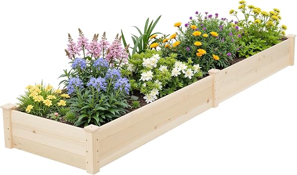 Incbruce 95x24x10 in Wooden Raised Garden Bed Planter, Bolt Assembly Elevated Flower Bed Boxes Kit for Vegetable Flower Gardening, Natural