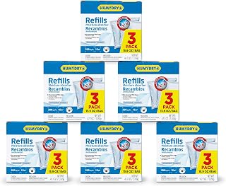 HUMYDRY Moisture Absorber Refills for 15.9 Oz Dehumidifier, 18 Count, 6 Packs of 3 Unscented Humidity Absorber Bags, Pre-Measured Non-Electric Humidity Absorber Refill Bags for Medium Enclosed Spaces