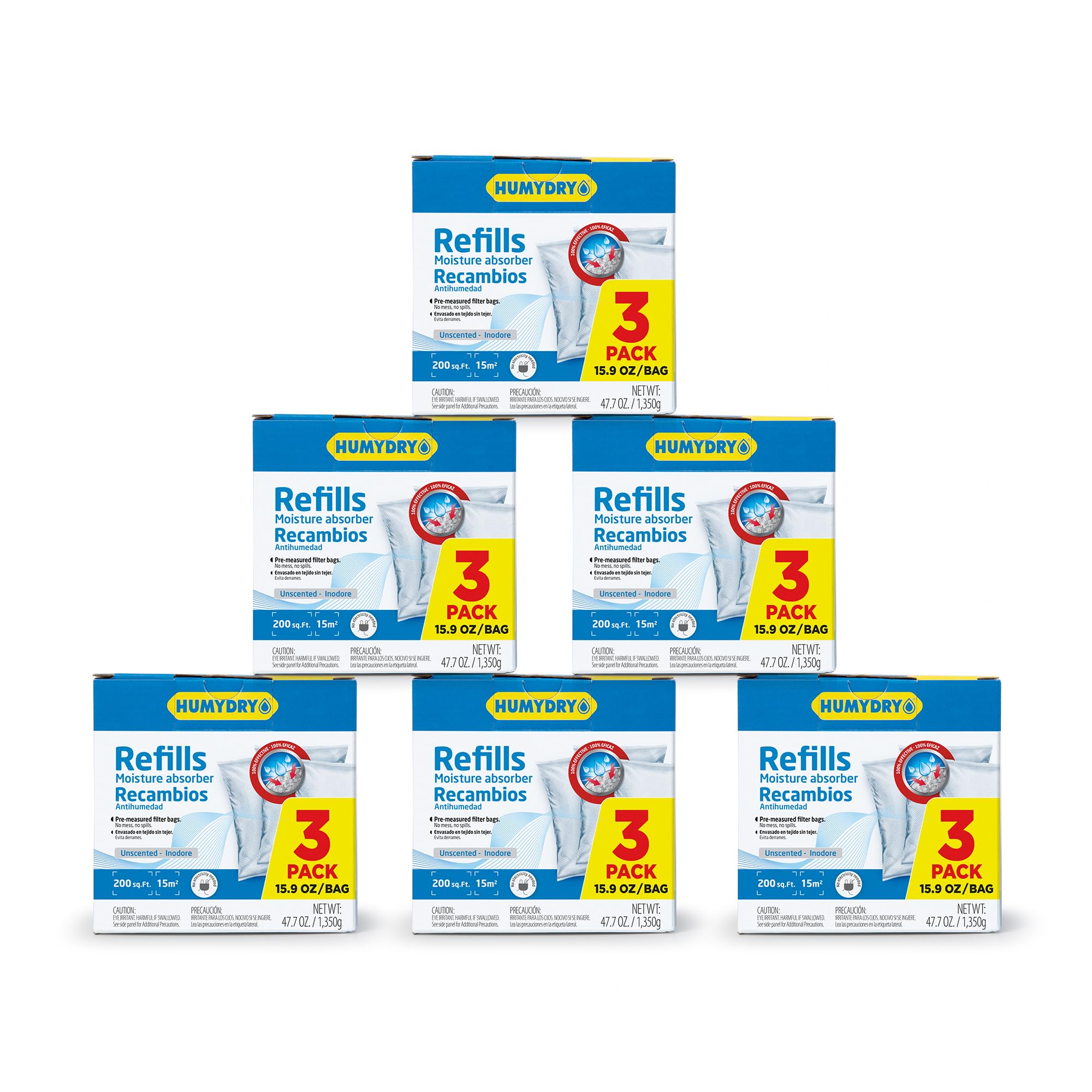 HUMYDRY Caja de 6 recambios absorbentes de humedad sin perfume, 16 onzas, paquete de 3