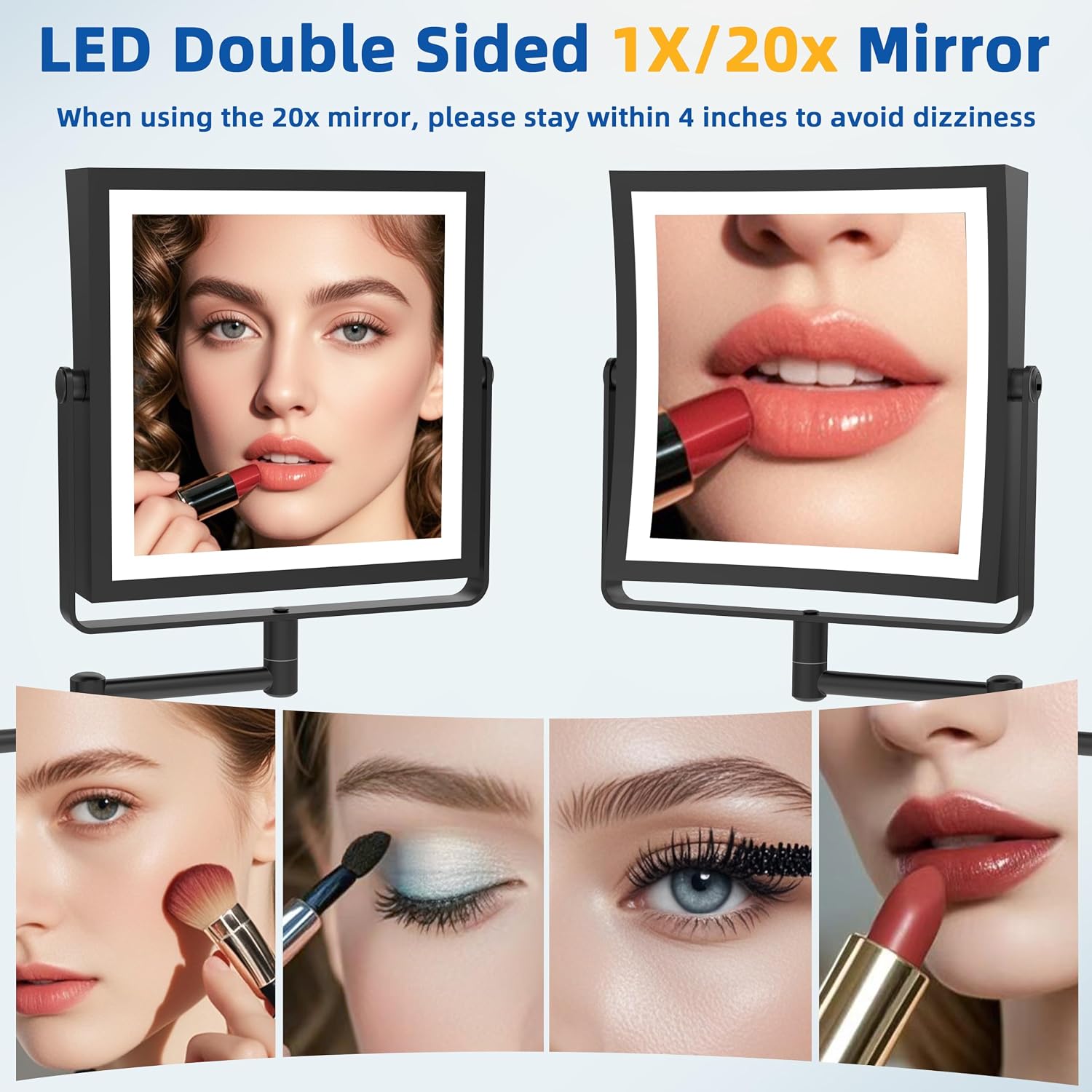 Ruacq Wall Mounted Makeup Mirror with Lights 1X/20X Dual Sided Matte Black
