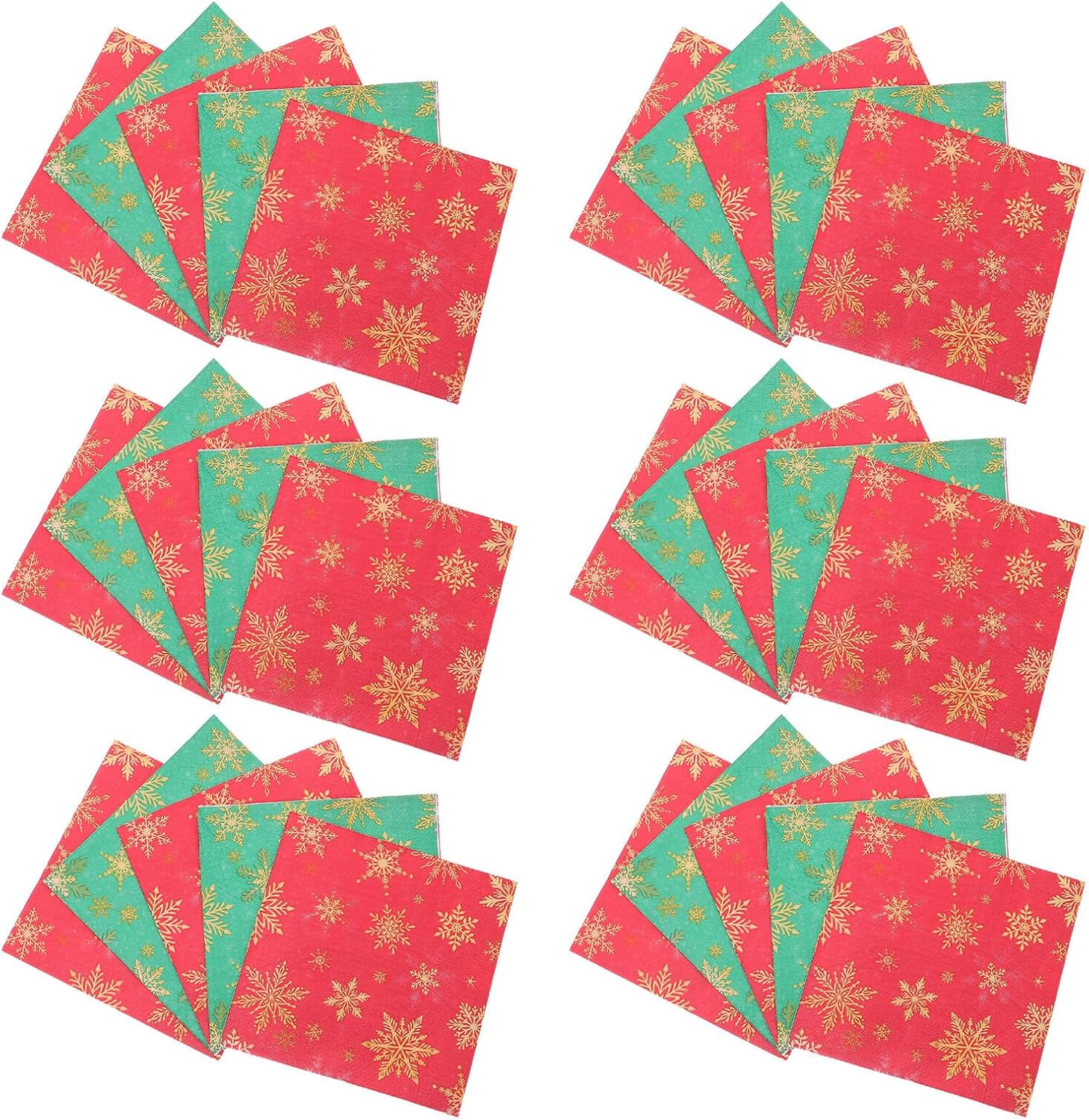 Zerodeko Christmas Snowflake Disposable Paper Napkins 2-ply Red Green Holiday Cocktail Napkins for Party Tableware, 100 Sheets Per Pack, 5pcs Set for Winter Holiday Decorations
