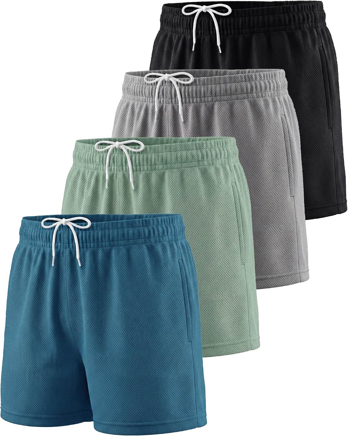 Real Essentials 4 Pack: Girl's Mesh Athletic Running Shorts with Pockets Teens Kids Youth Performance Gym Basketball