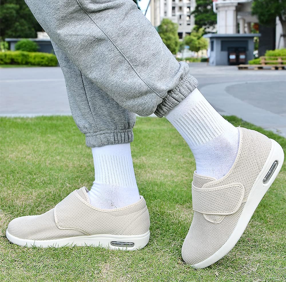 JBTNBX Women's Diabetic Shoes with Wide Width Adjustable Closure Lightweight Comfortable Fashion Walking Sneakers for Arthritis Edema Fasciitis Swollen feet-10.5 Beige